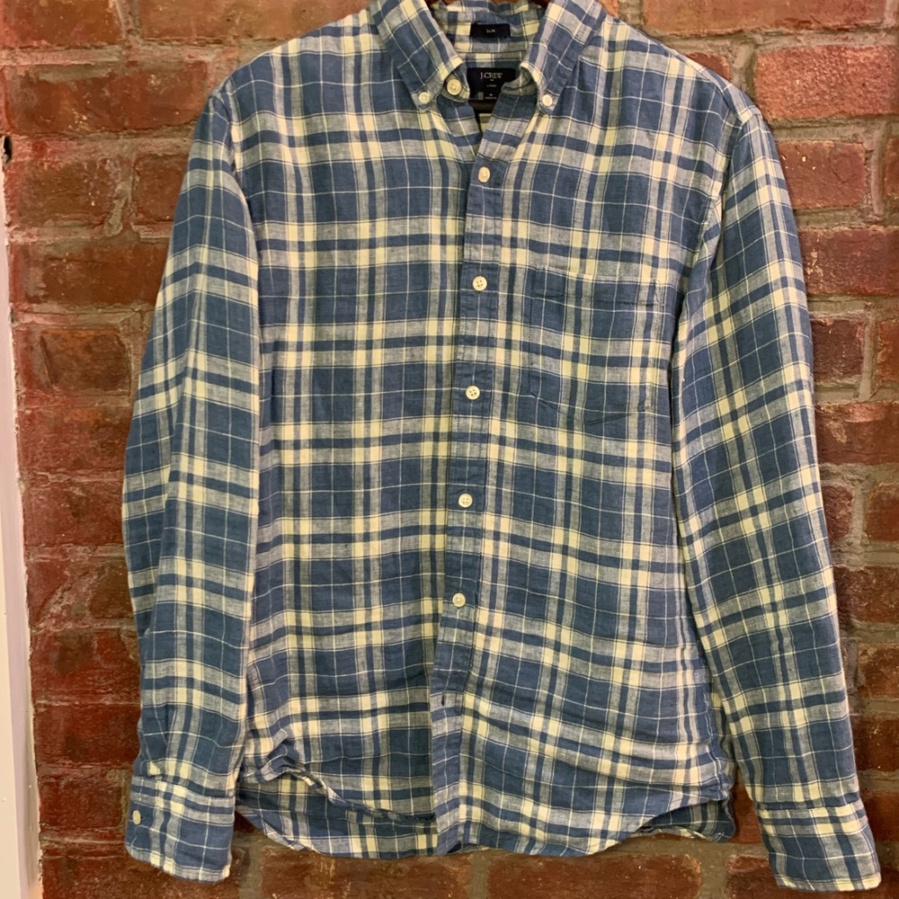 JCrew Linen Slim Linen Plaid Button Up | M
